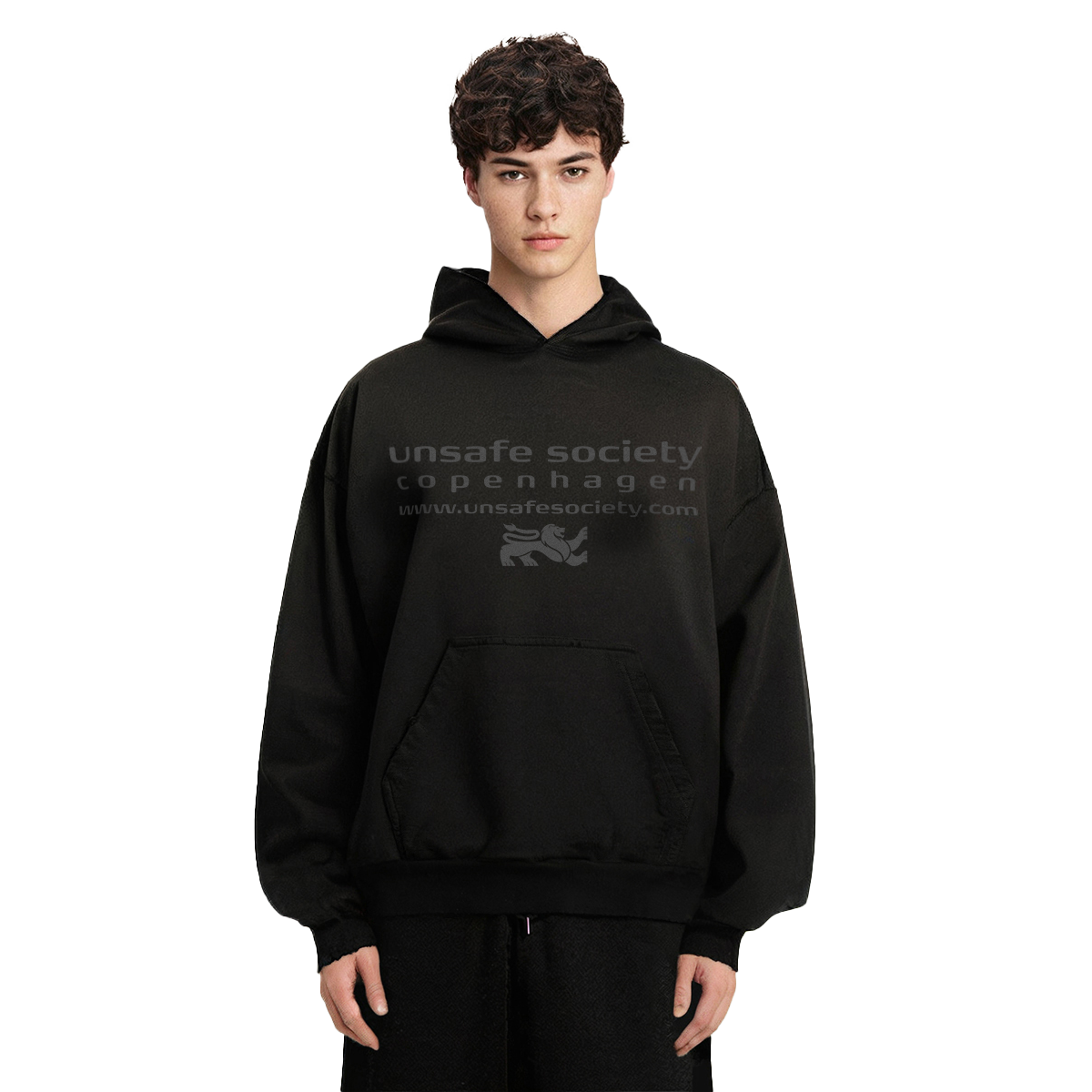 LION HOODIE - FADED BLACK